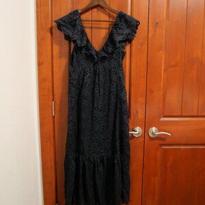 La Ligne D'ete Navy Blue Lace Midi Dress